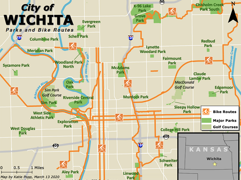 Example of student work includes a map of Wichita.